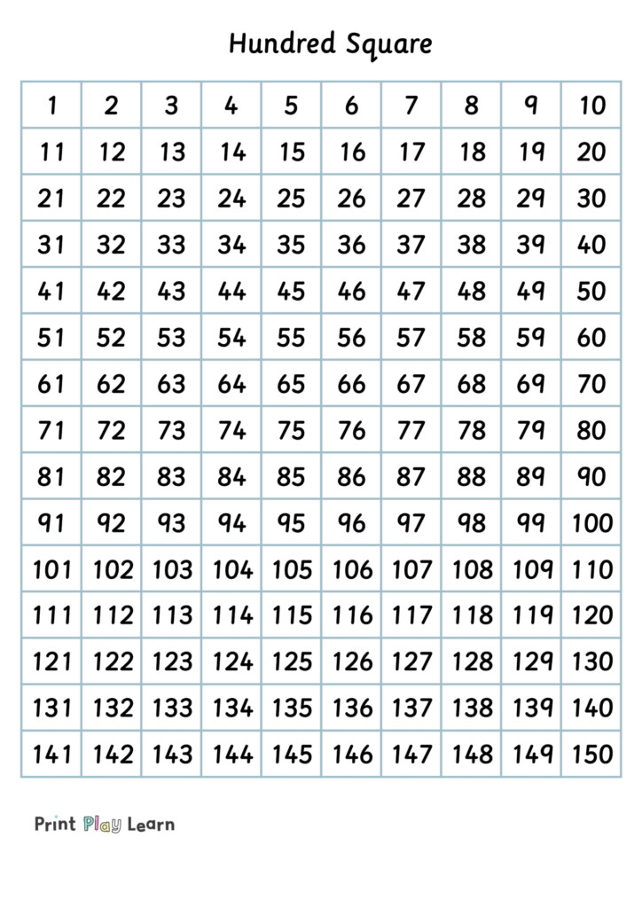 1 150 Hundred Square Printable Teaching Resources Print Play Learn