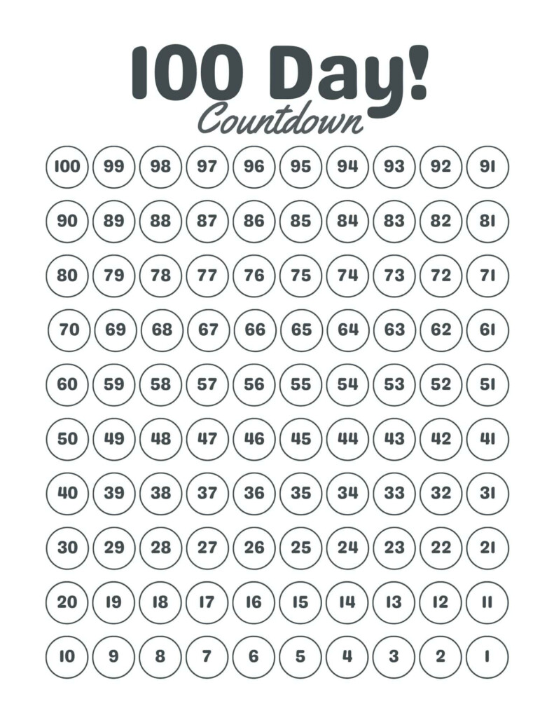 100 Day Countdown Calendar Printable FREE PDF
