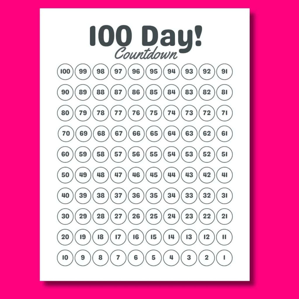 100 Day Countdown Calendar Printable FREE PDF