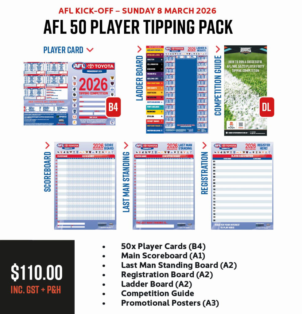 2025 AFL 20 PLAYER FOOTY TIPPING PACKS Rooks Entertainment
