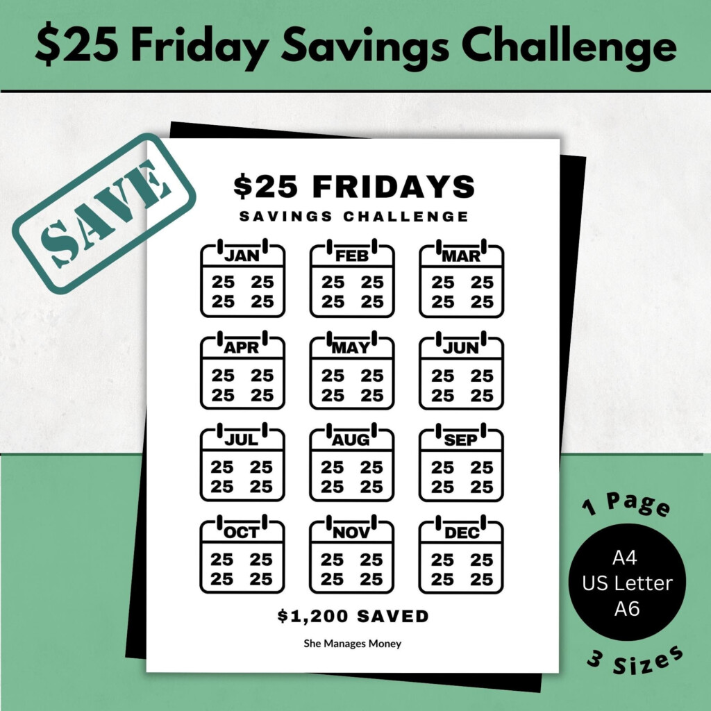 2026 Friday Savings Challenge Printable Save 25 Dollars Weekly Each Friday Save 1200 Dollars 52 Weeks TGIF Savings Tracker PDF Etsy