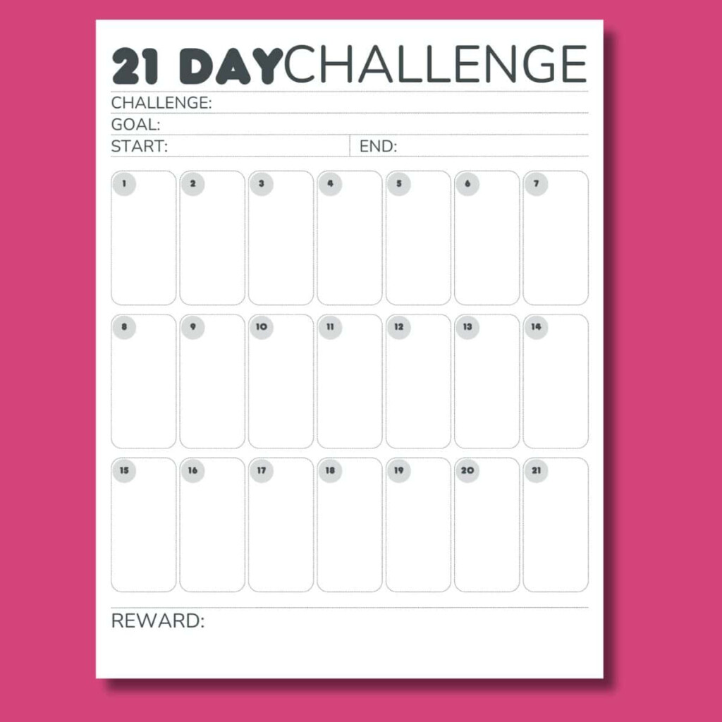 21 Day Challenge Calendar Free Printable Tracker