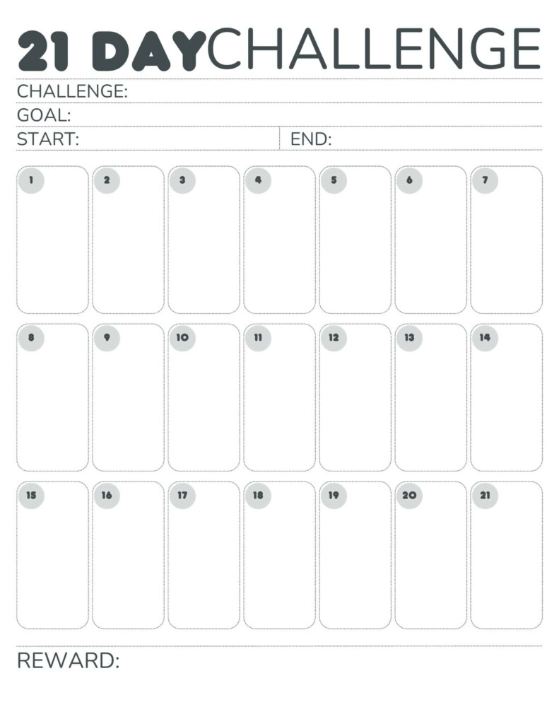 21 Day Challenge Calendar Free Printable Tracker