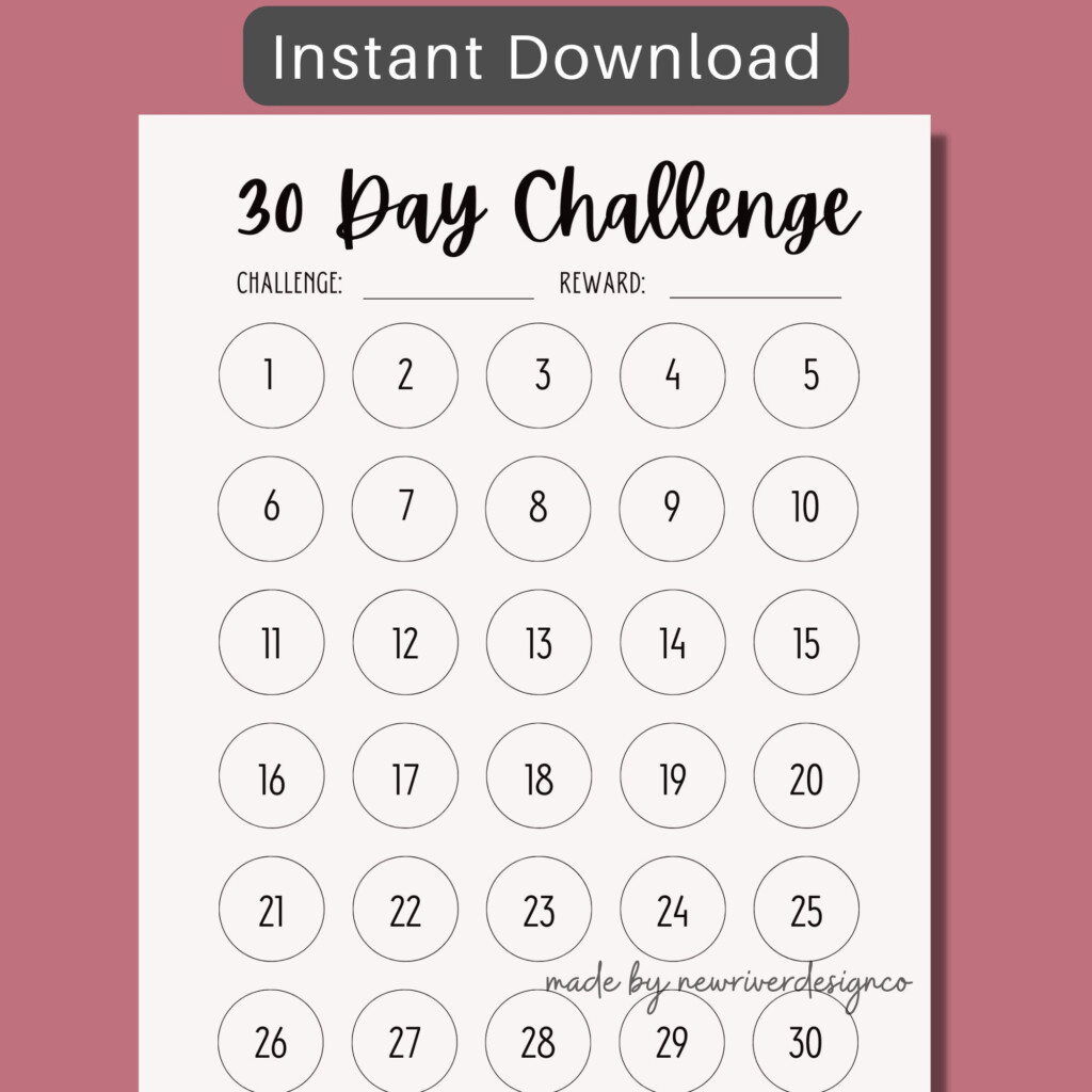 30 Day Challenge Tracker Minimalist Goal Chart digital Download Etsy