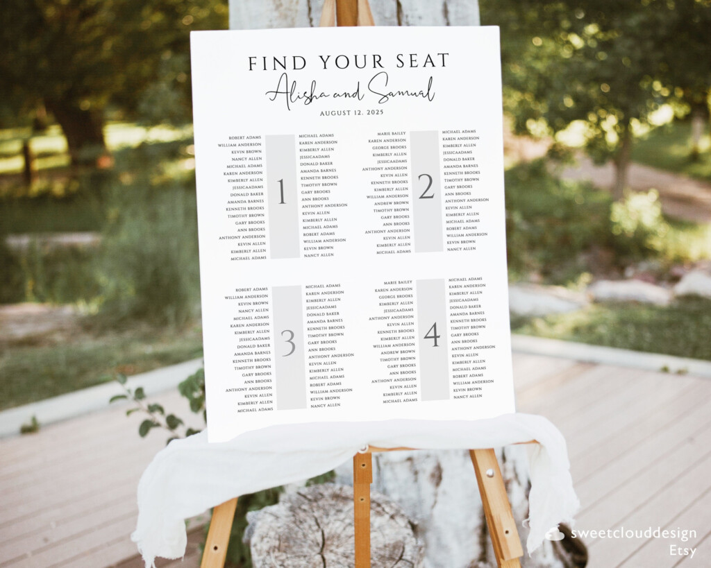 4 Tables Modern Wedding Seating Chart Editable Simple Seating Plan Minimal Seating Sign Template Printable Seating Plan Poster Celeste Etsy