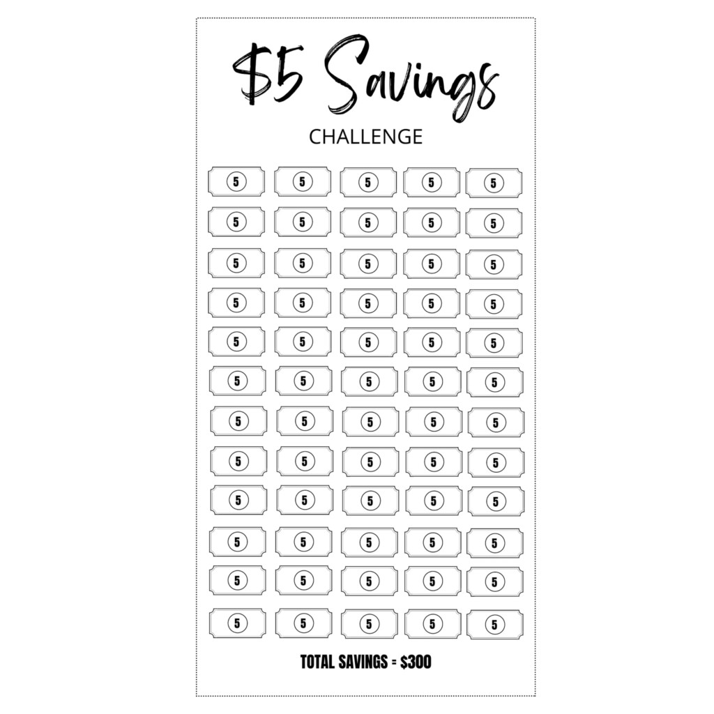 5 Dollar Bill Savings Challenge Printable PDF Savings Tracker Savings A6 Money Challenge Budget Sinking Funds Minimal Etsy