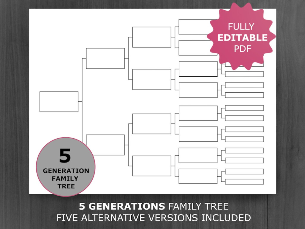 5 Generation Family Tree Chart Printable And Editable Genealogy Template PDF Etsy