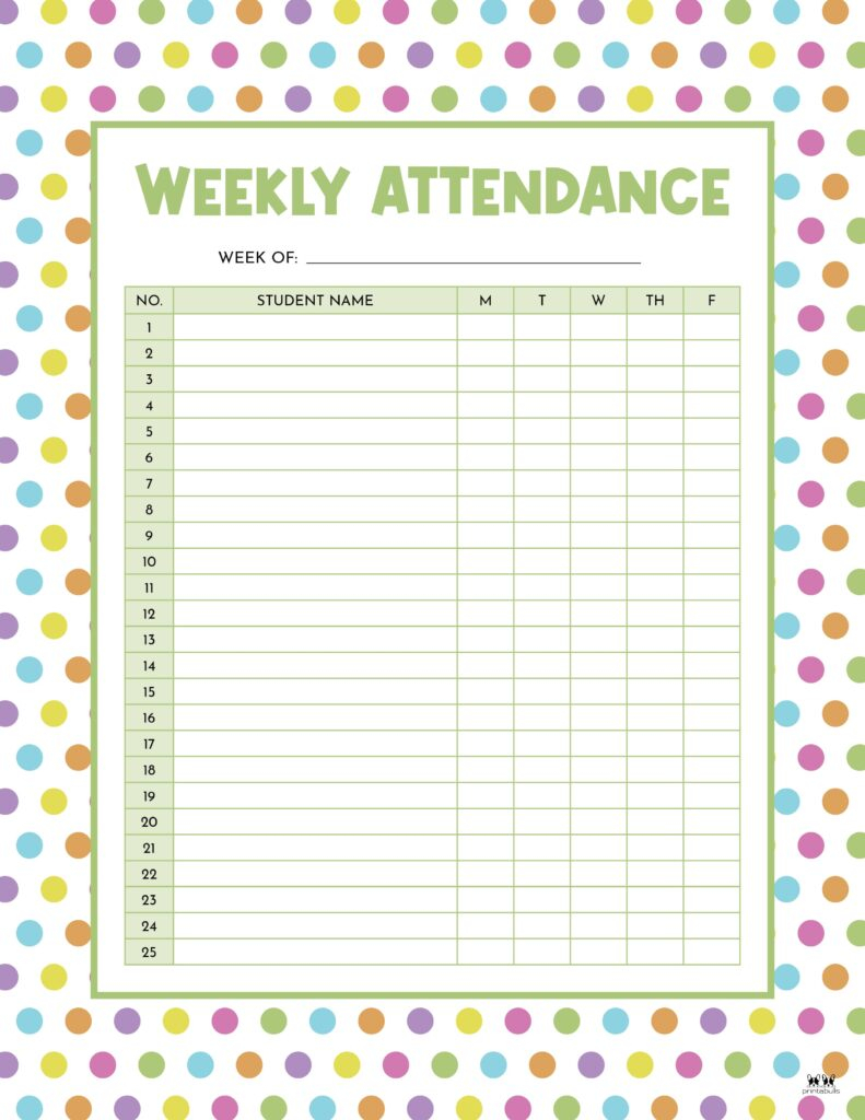 Attendance Sheets 52 FREE Printables Printabulls