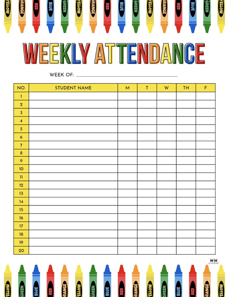 Attendance Sheets 52 FREE Printables Printabulls