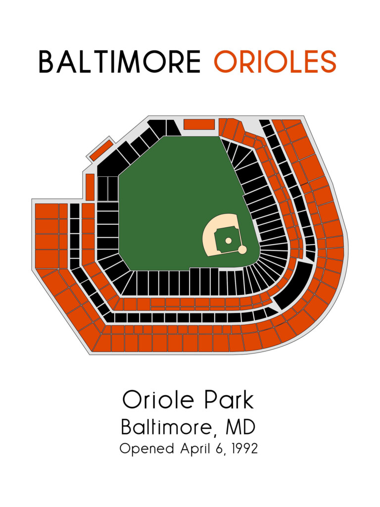 Baltimore Orioles Stadium Map Art Print Camden Yards Seating Chart Etsy