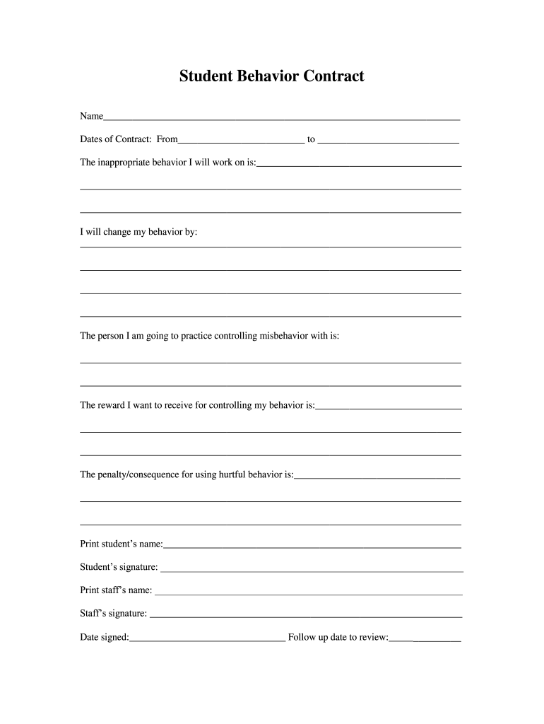 Behavior Contract Template Fill Online Printable Fillable Blank PdfFiller