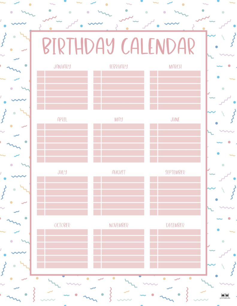 Birthday Calendars Trackers 25 FREE Printables Printabulls