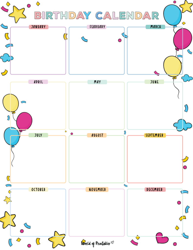 Birthday Calendars World Of Printables