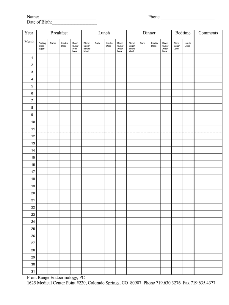 Blood Glucose Meal Log Form Fill Online Printable Fillable Blank PdfFiller