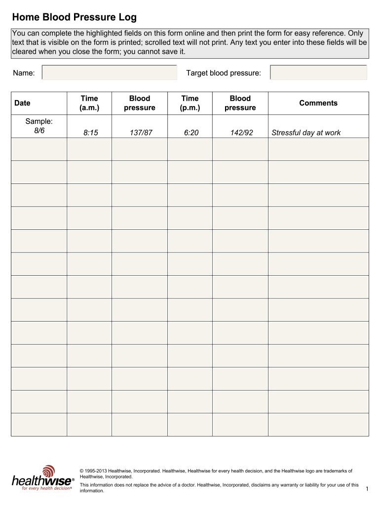 Blood Pressure Chart Fill Online Printable Fillable Blank PdfFiller