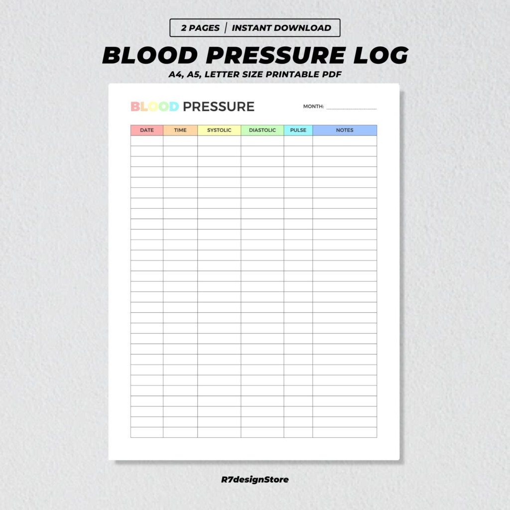 Blood Pressure Log Tracker Printable High Blood Pressure Record Journal Medical Chart Heart Rate Tracking Daily Hypertension BP Check Etsy