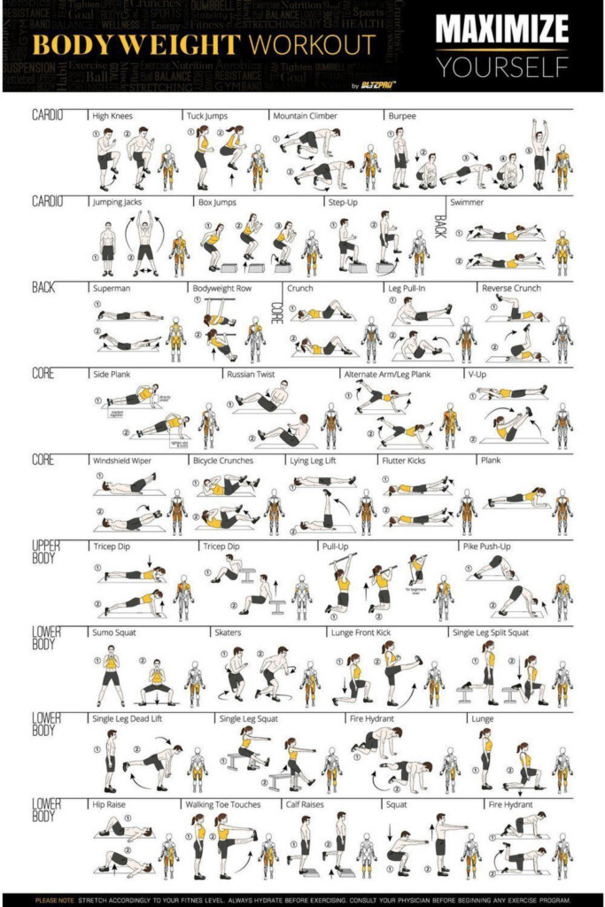 Bodyweight Exercises Printable Total Gym Exercise Chart Free Printable Workout Charts Printable Bodyweight Workouts