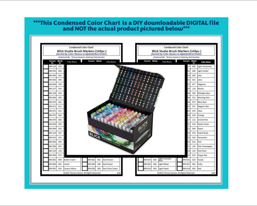 Condensed Chart Blick Studio Brush Markers 144pc black White Version Etsy
