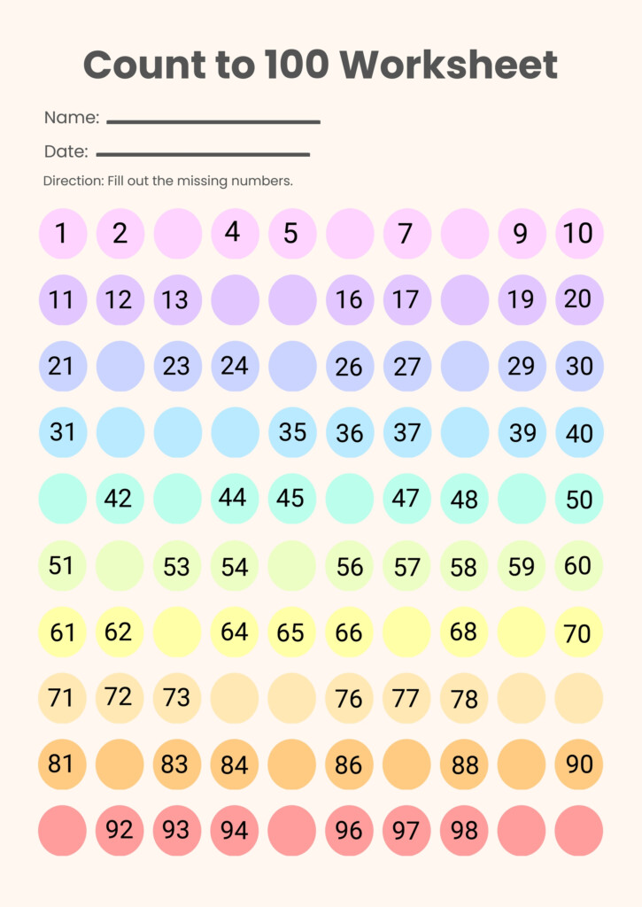 Count To 100 Circle Chart In Illustrator PDF Download Template