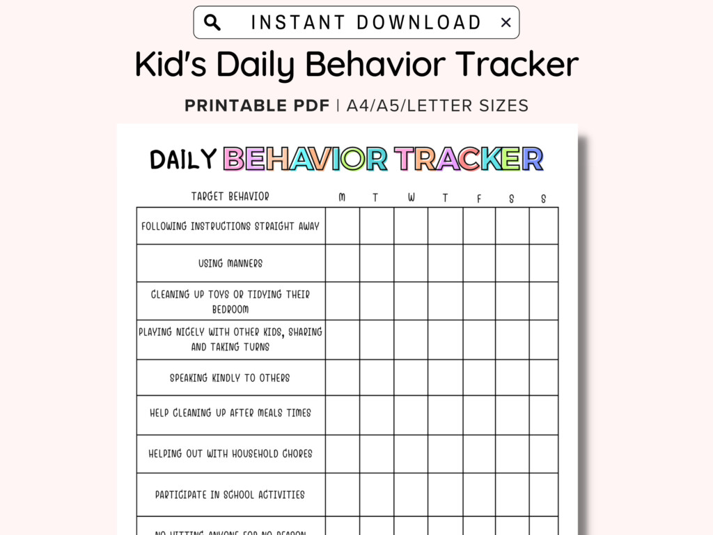 Daily Behavior Chart For Kids Printable Good Behavior Tracking Children Behavior Chart Home Classroom Kid s Chore Checklist A4 A5 PDF Etsy