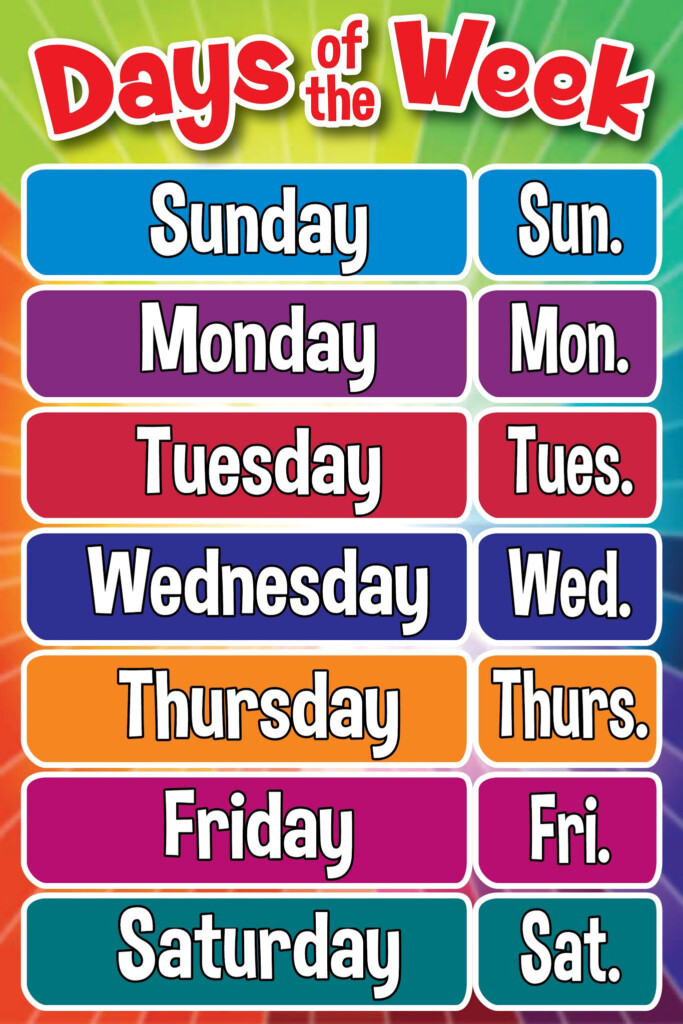 Days Of The Week Chart Printable Printable Party Favors