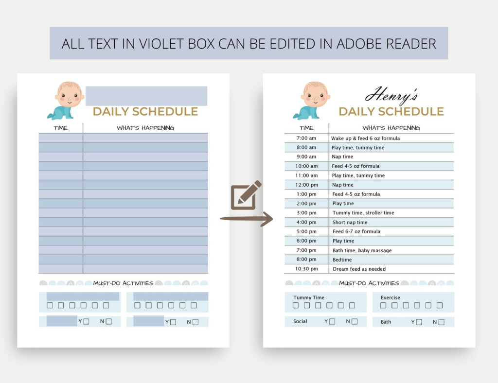 Editable Baby Schedule Template Daily Schedule Printable Baby Routine Babysitter Information Babysitter Schedule Postpartum Care Etsy