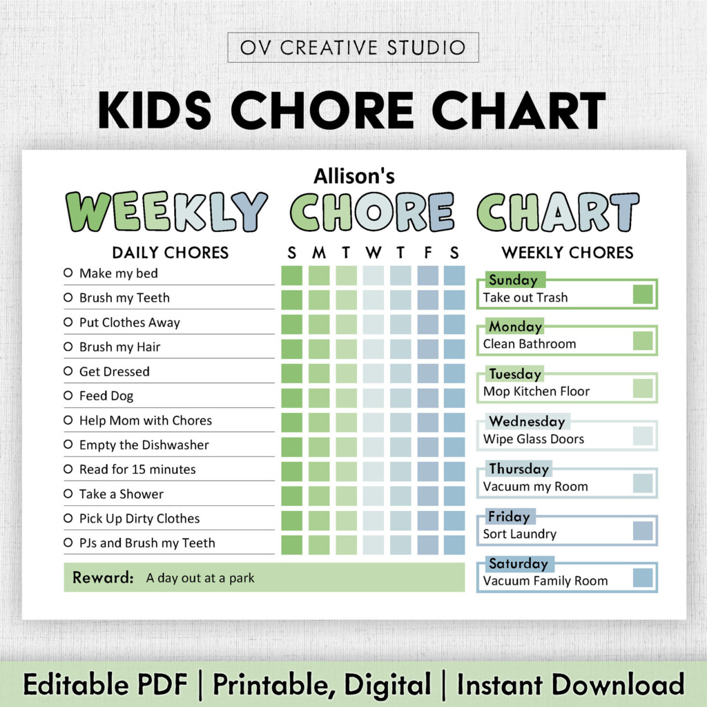 Editable Chore Chart For Kids Printable Kids Daily Weekly Responsibility Chart Kids Chore List Kids Daily Routine Checklist PDF Etsy