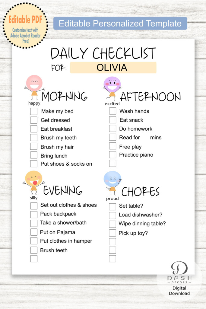 Editable Daily Routine Chore Chart Template For Kids Toddler Printable Rainbow Responsibility Chart List Daily Routine Checklist Etsy