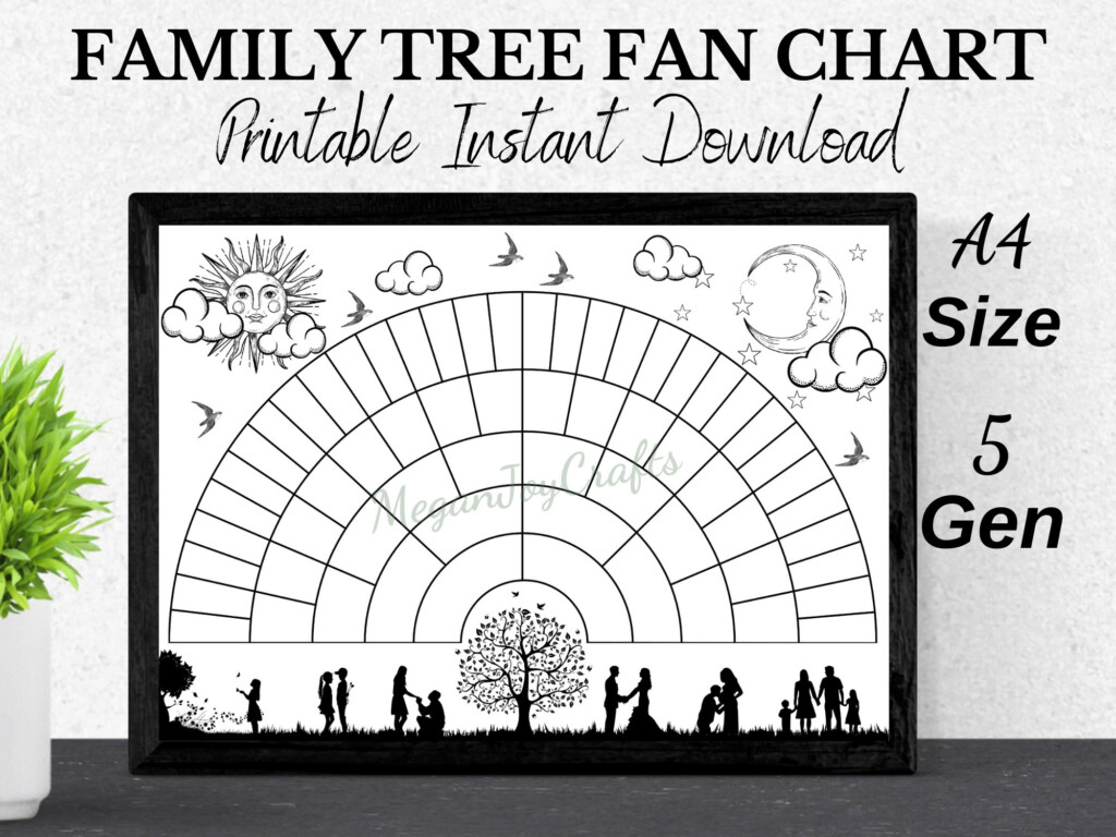 Family Tree Fan Chart Template 5 Generations Printable Download Genealogy A4 Couple Etsy
