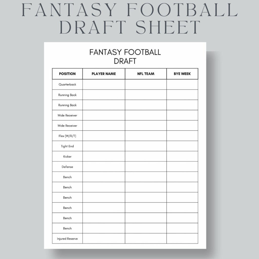 Fantasy Football Draft Sheet US Letter A4 A5 instant Download PDF Etsy