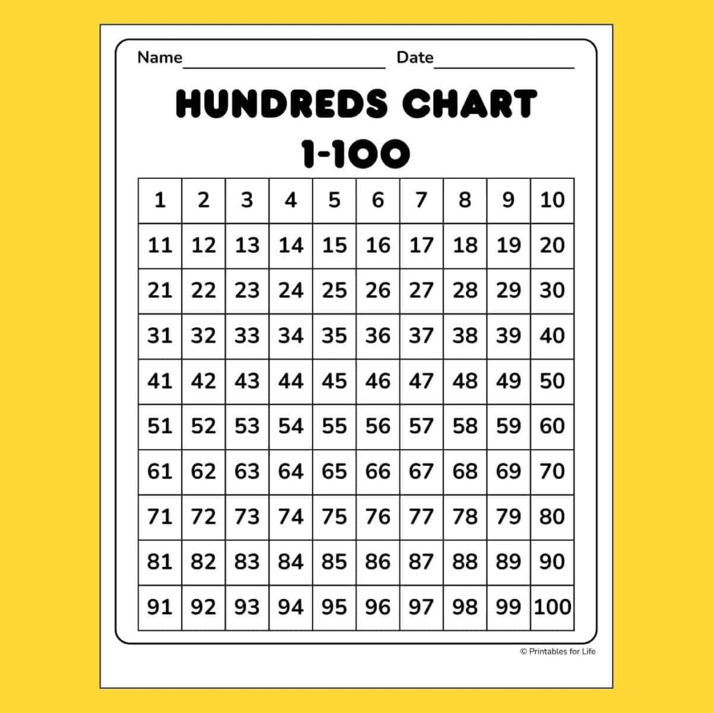 Free 1 100 Hundreds Chart To Print PDF