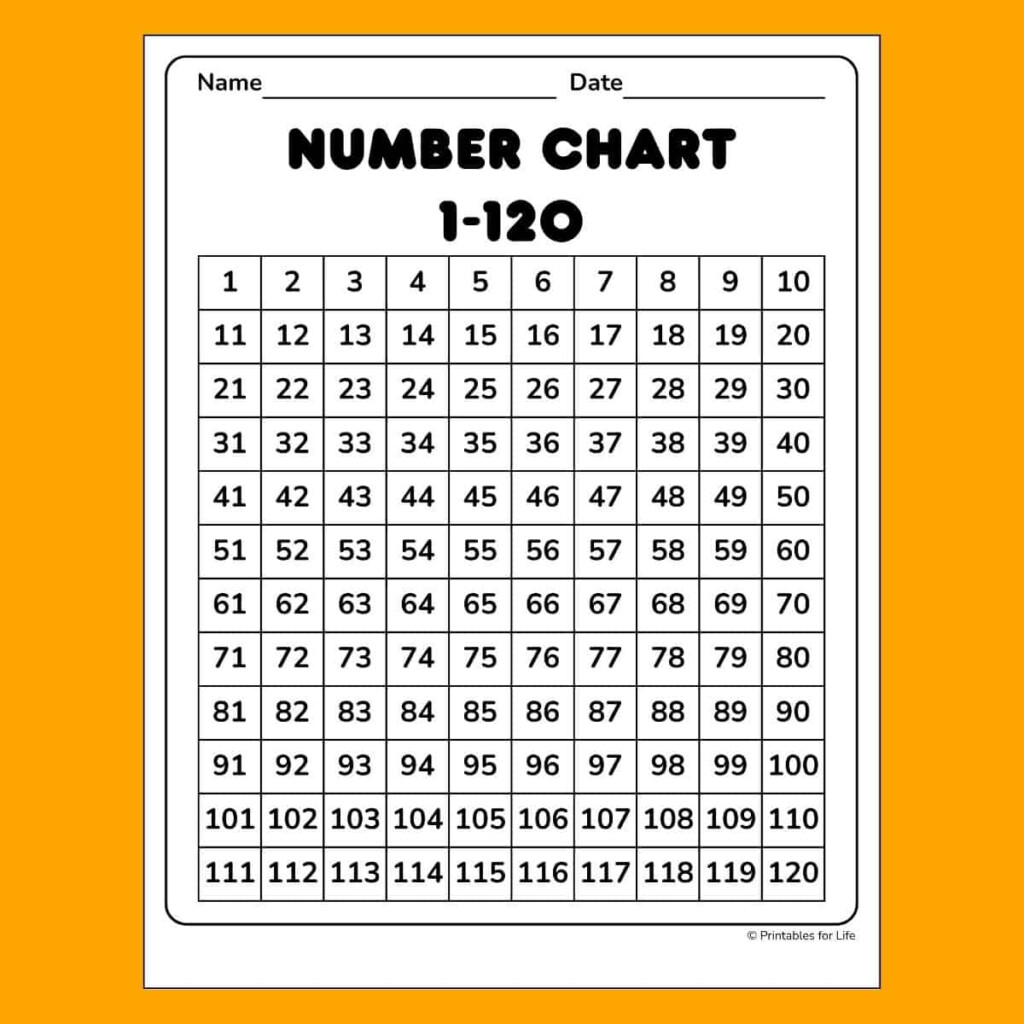 Free 1 120 Number Chart To Print For Kids