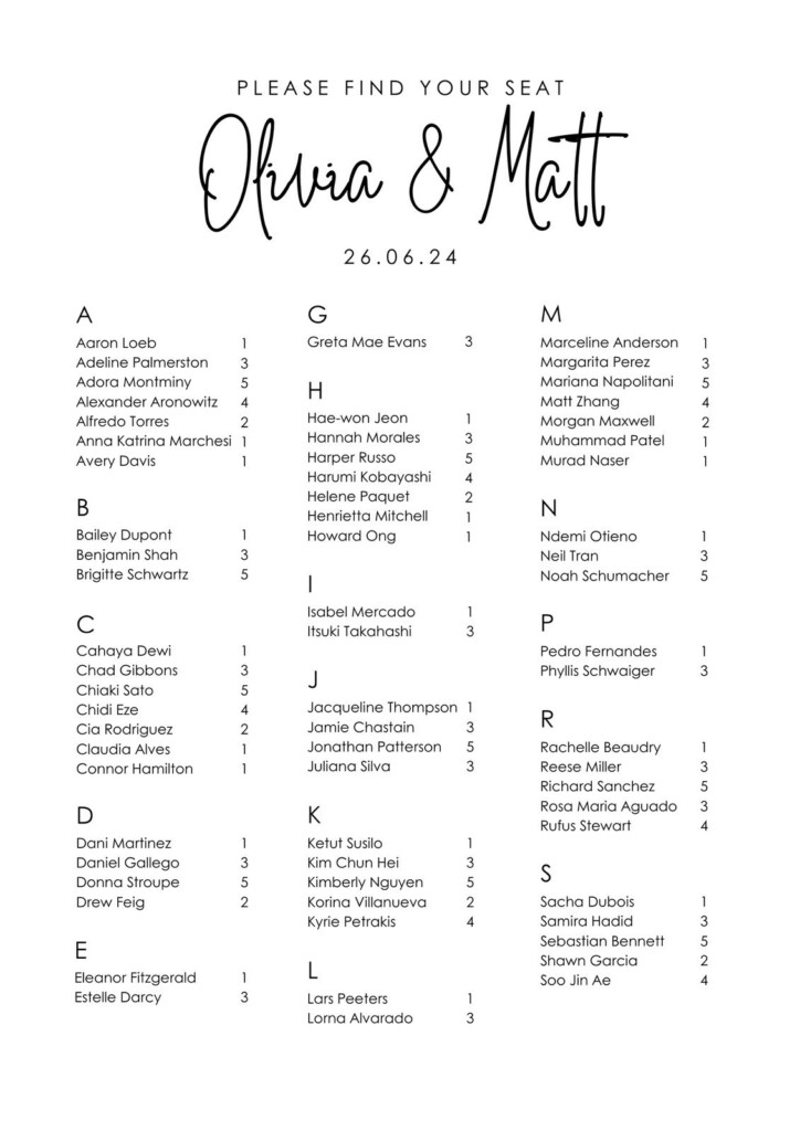 Free Custom Printable Seating Chart Templates Canva