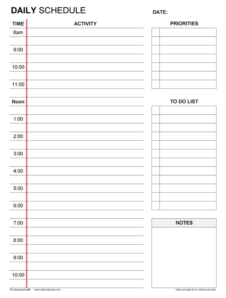 Free Daily Schedules In PDF Format 30 Templates