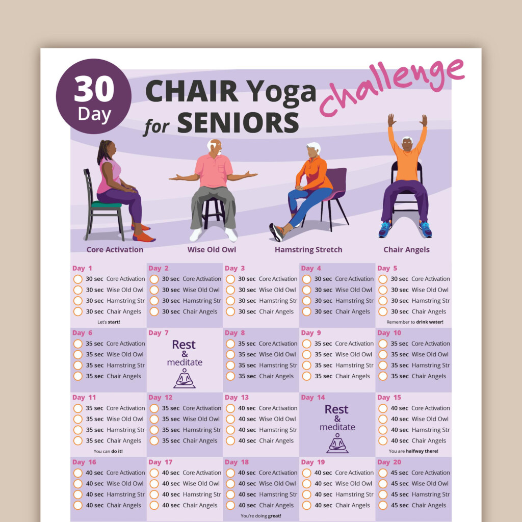 Free Printable 30 Day Chair Yoga For Seniors Challenge Chair Exercise Guide Printable Chair Workout Senior Home Workout Plan Digital Download PDF Pdf Free Download