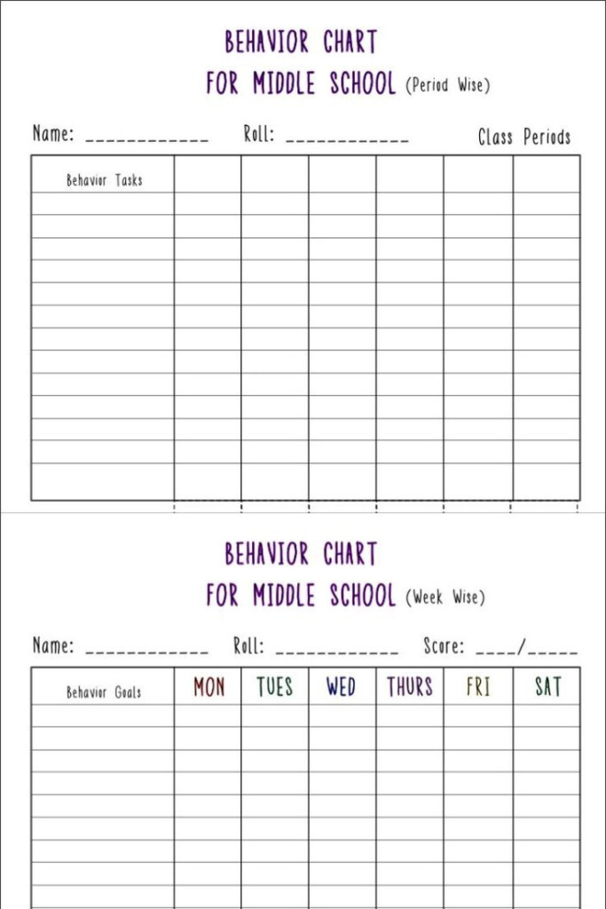 Free Printable Behavior Charts Templates For Middle School Students PDF Included 