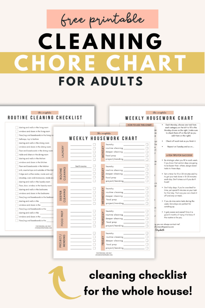 Free Printable Chore Chart For Adults And Cleaning Checklist Daily Routine Chart For Kids