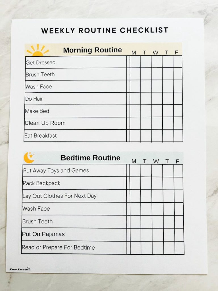 Free Printable Daily Routine Chart For Kids Fox Farm Home