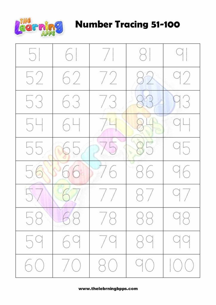 Free Printable Number Tracing 51 100 Worksheet For Kids