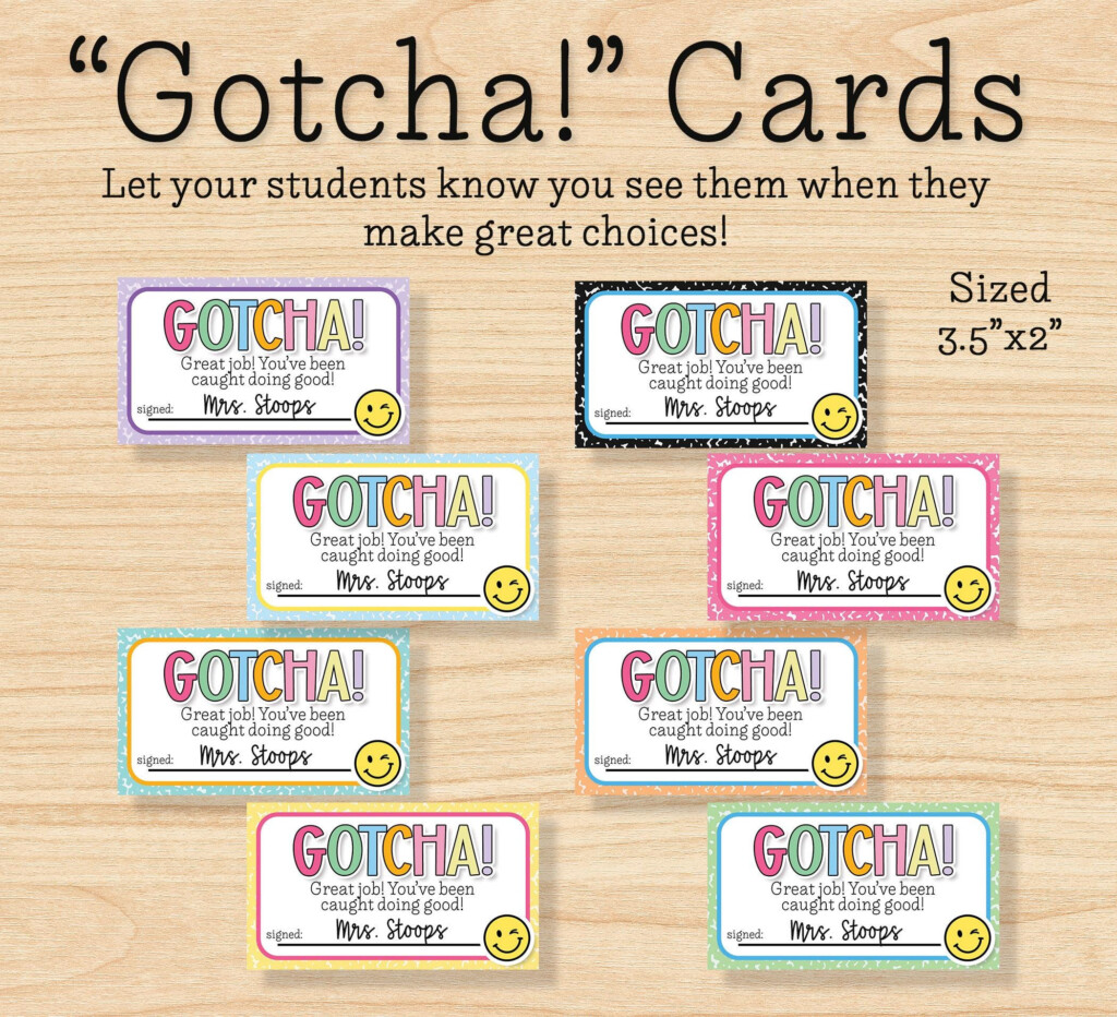Gotcha Caught Doing Good Reward Cards Composition Notebook School Printable Class Management Behavior Incentive 8 Colors Etsy