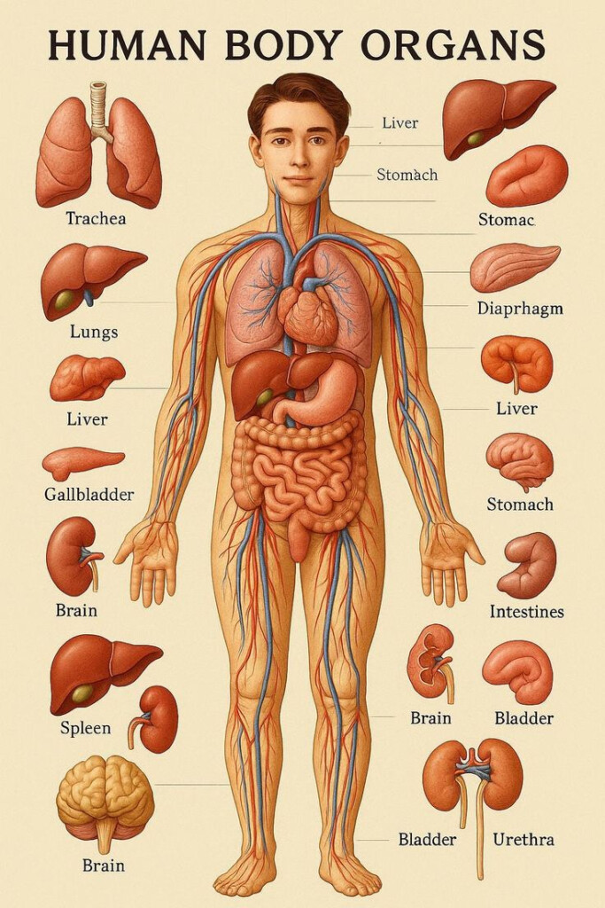 Human Body Organs Educational Poster Anatomy Chart For Kids Students A3 A4 Printable Wall Art