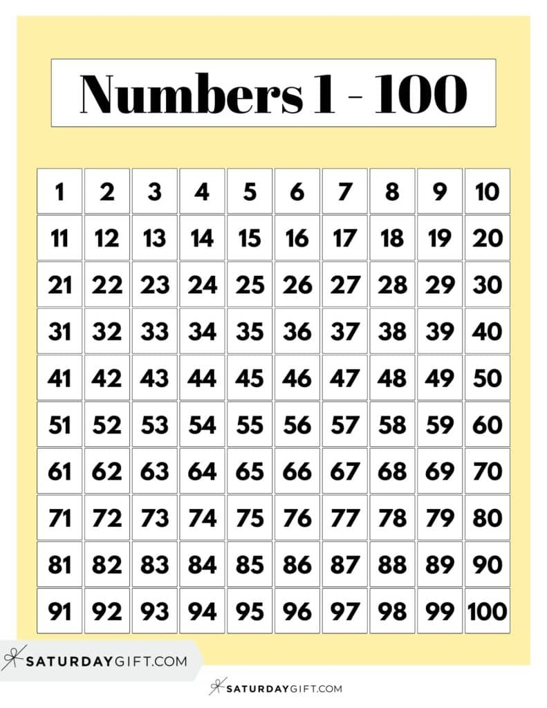 Hundreds Chart Printable 19 Free Numbers 1 To 100 Worksheets SaturdayGift