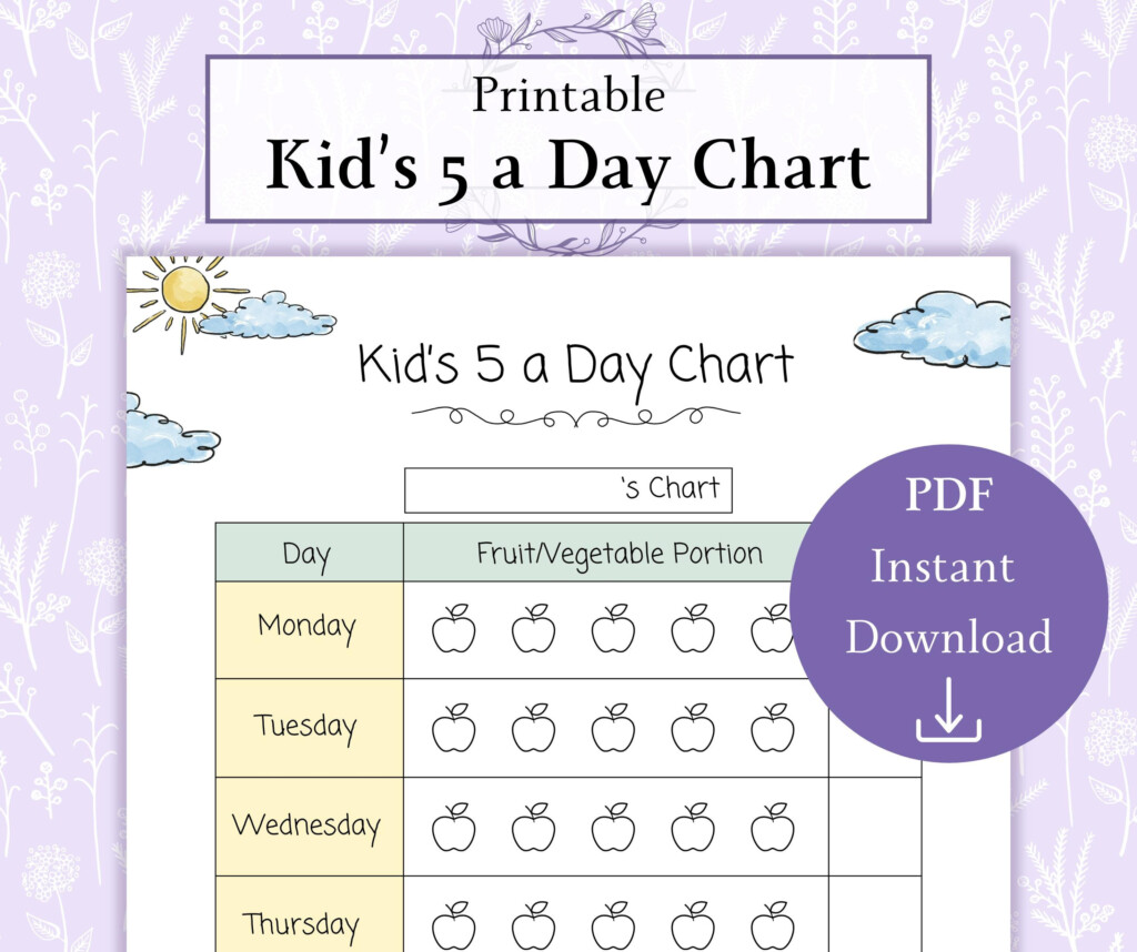 Kids 5 A Day Chart Printable PDF Reward Chart Fruit And Vegetables Chart For Children Mealtime Chart Etsy