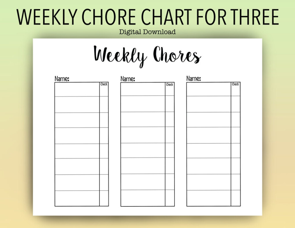 Kids Printable Chore Chart For Three People Weekly Chores Blank Reward Chart Etsy