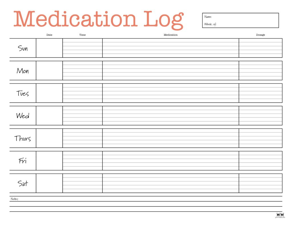 Medication Logs 32 FREE Printables Printabulls