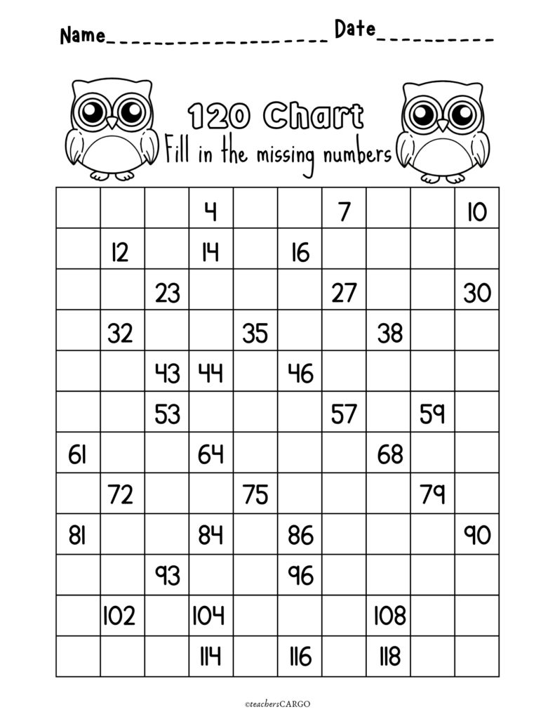 Missing Numbers To 120 Counting To 120 Worksheets 50s 100s 120 Chart Made By Teachers