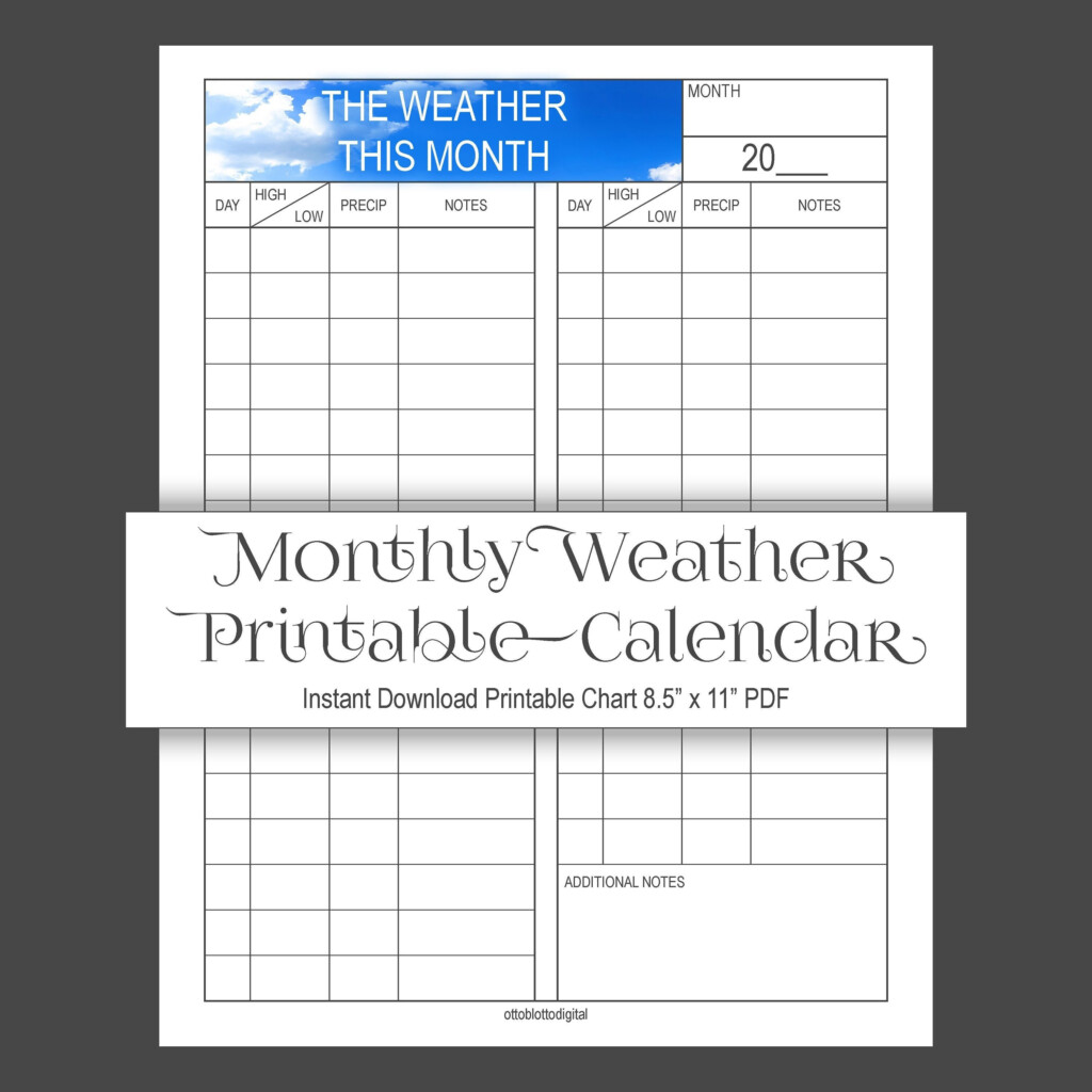 MONTHLY WEATHER CALENDAR Printable Weather Log Weather Journal Instant Download Digital Download Blue Sky Children And Adults Etsy