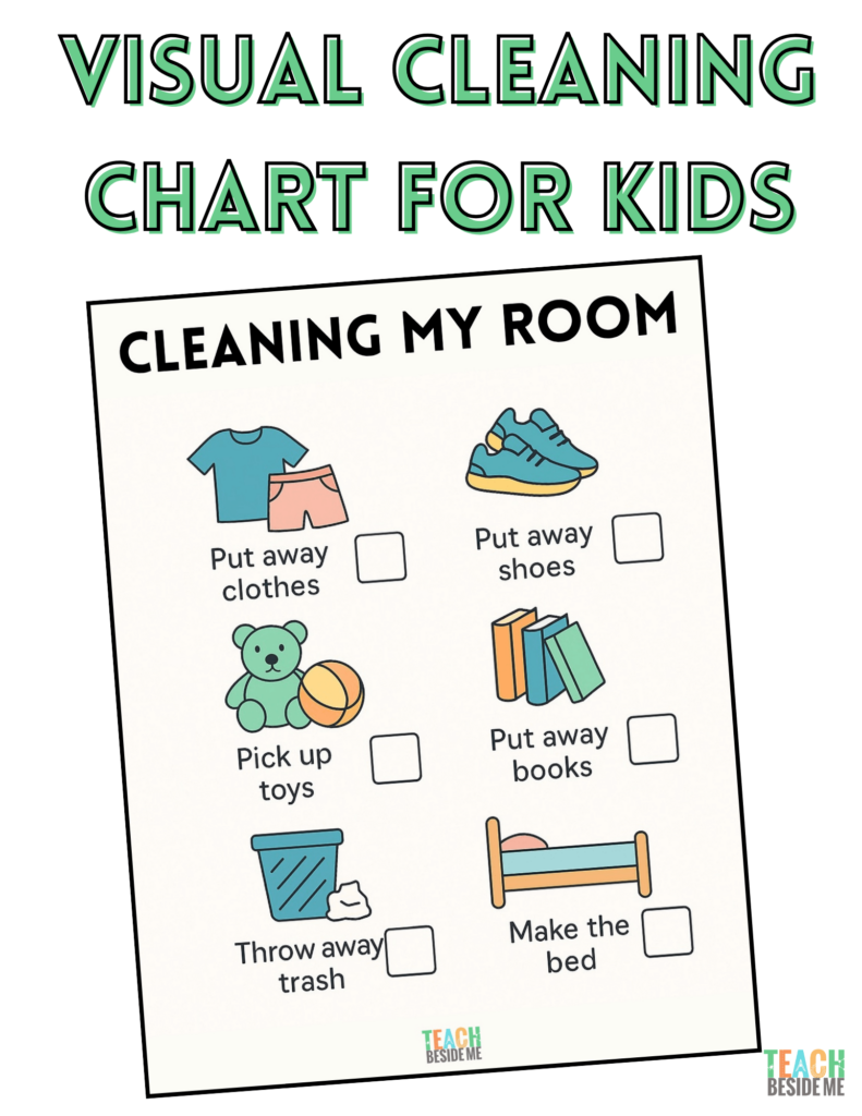 Picture Room Cleaning Chart For Kids Printable Visual Chore Chart Teach Beside Me