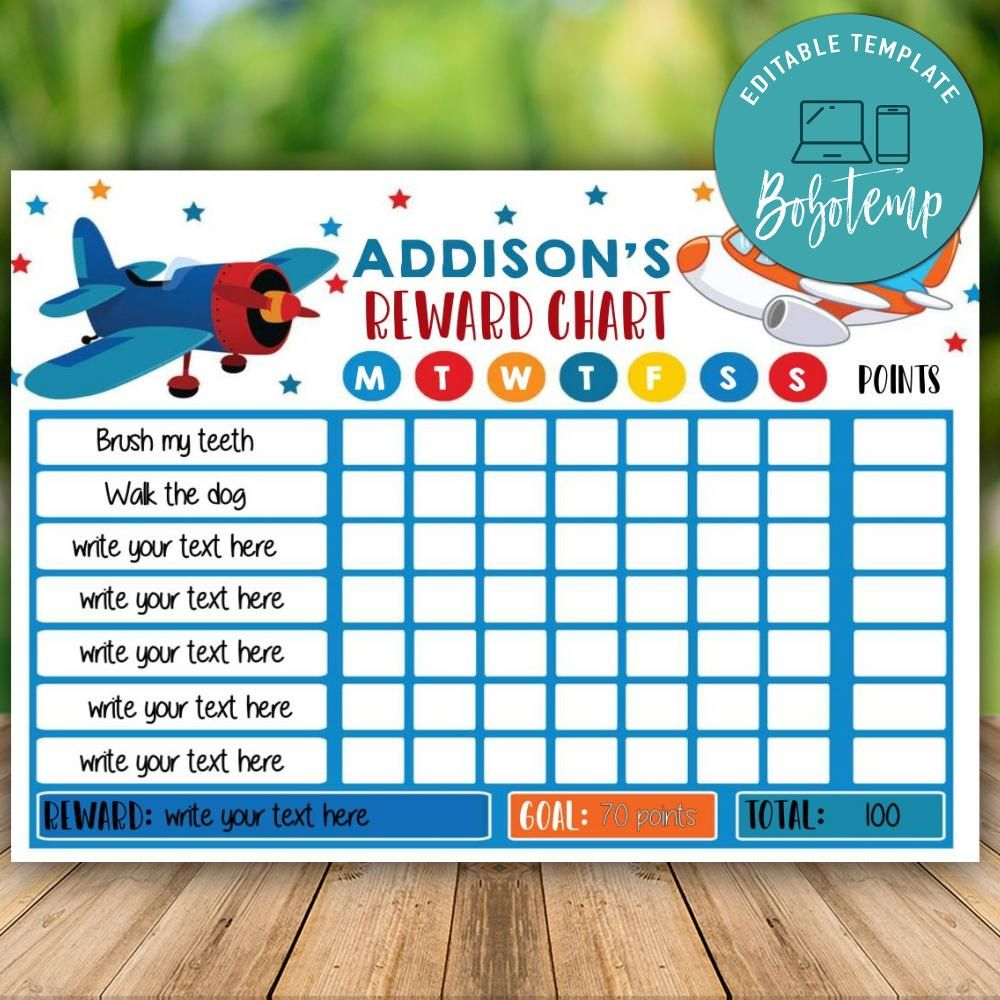 Printable Airplane Kids Responsibility Chore Chart DIY Bobotemp