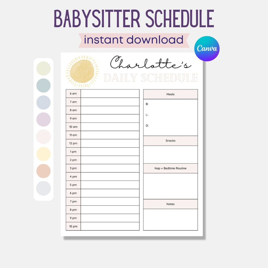 Printable Babysitter Schedule Editable Nanny Schedule Infant Schedule Schedule For Toddler Child Schedule Babysitter Planner PDF Etsy